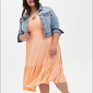 TORRID BOHO BLUSH PEACH TIERED MIDI DRESS NWT 1X